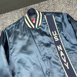 Vintage Swingster U.S. Navy Jacket Mens M Blue Satin Varsity Bomber 80s USA